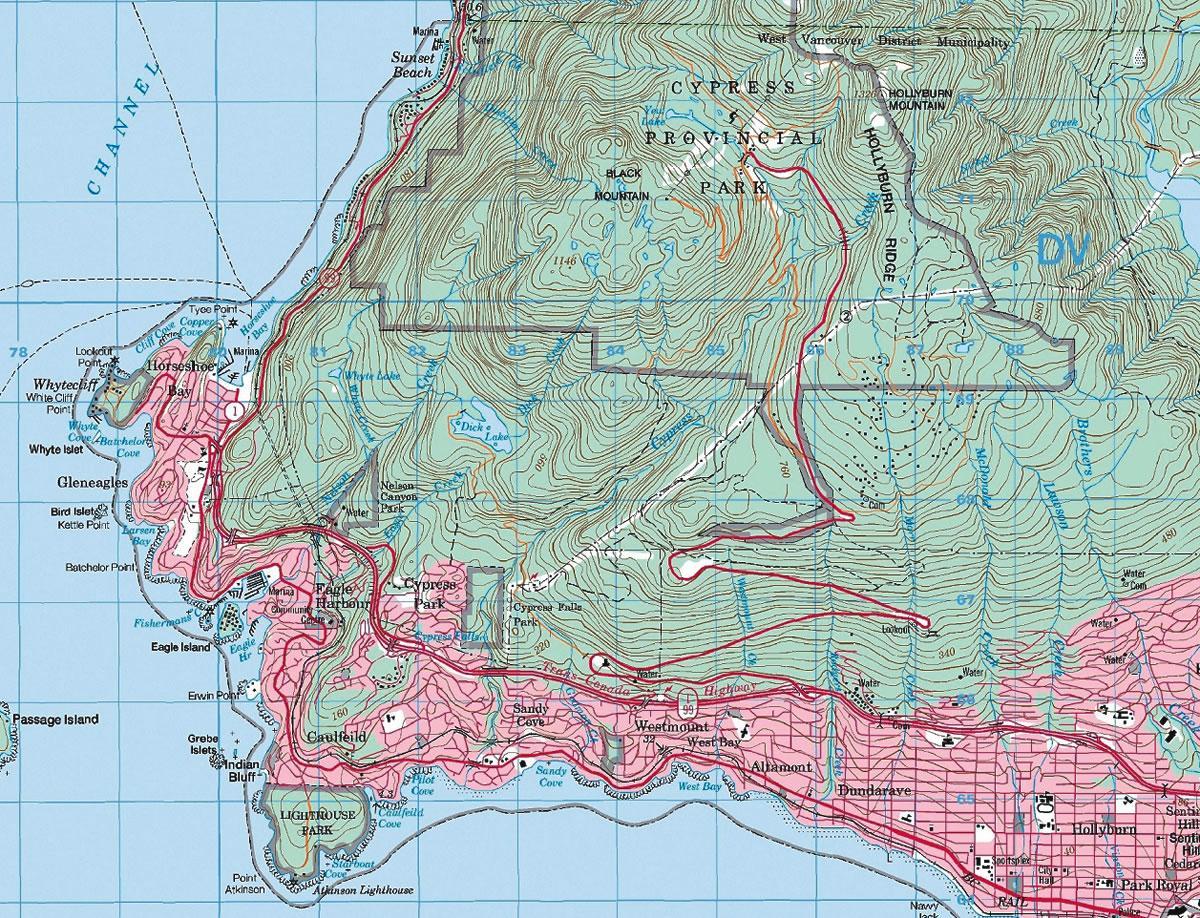 Mapa topográfico de la ciudad de vancouver