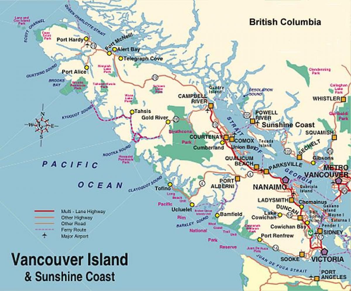 Mapa de la isla de vancouver camping 