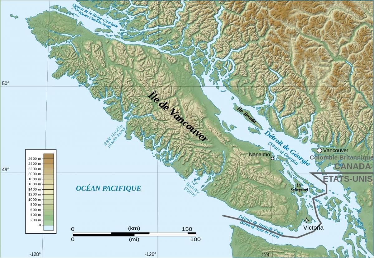 Mapa topográfico de la isla de vancouver