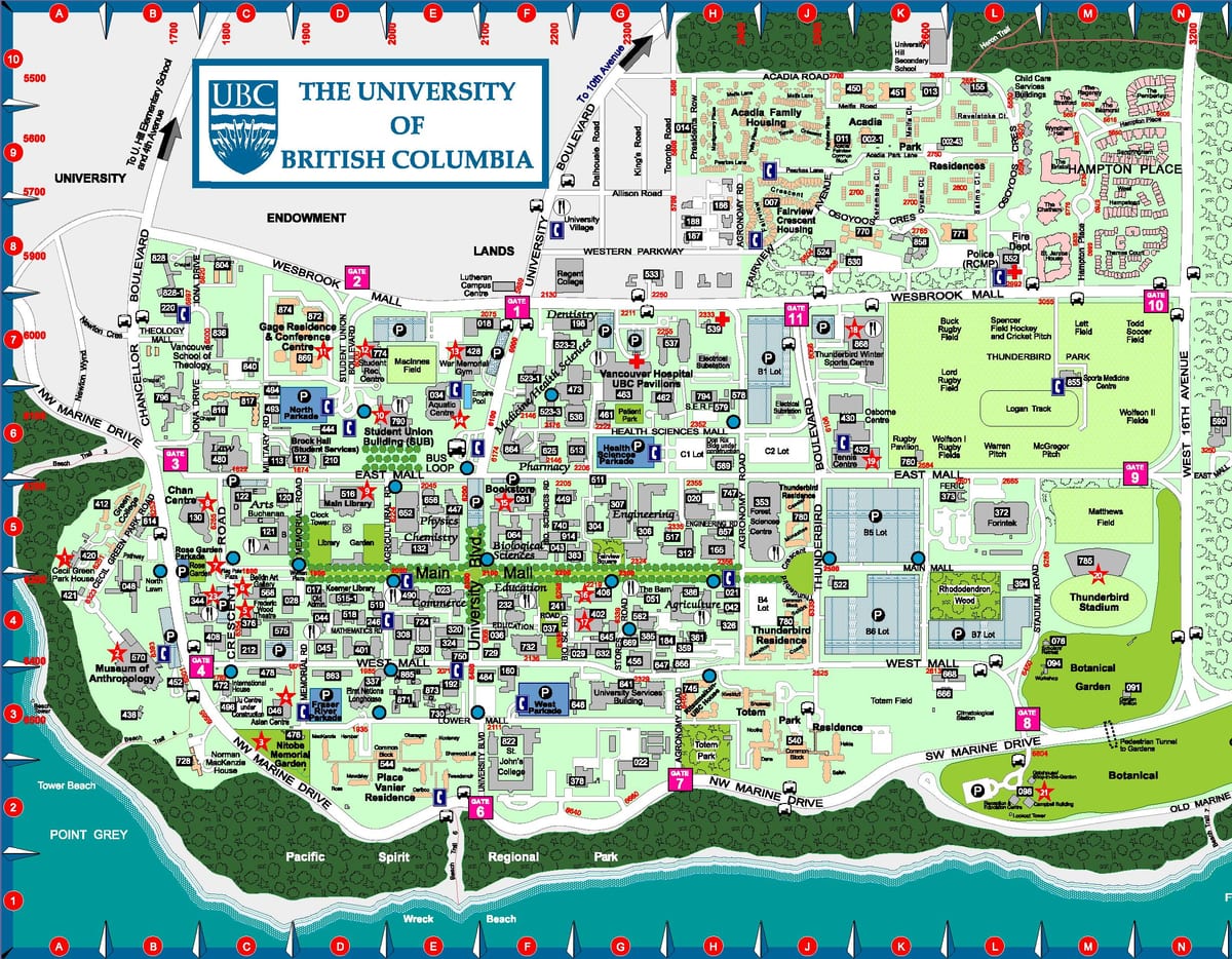 Mapa de la columbia británica, la universidad de