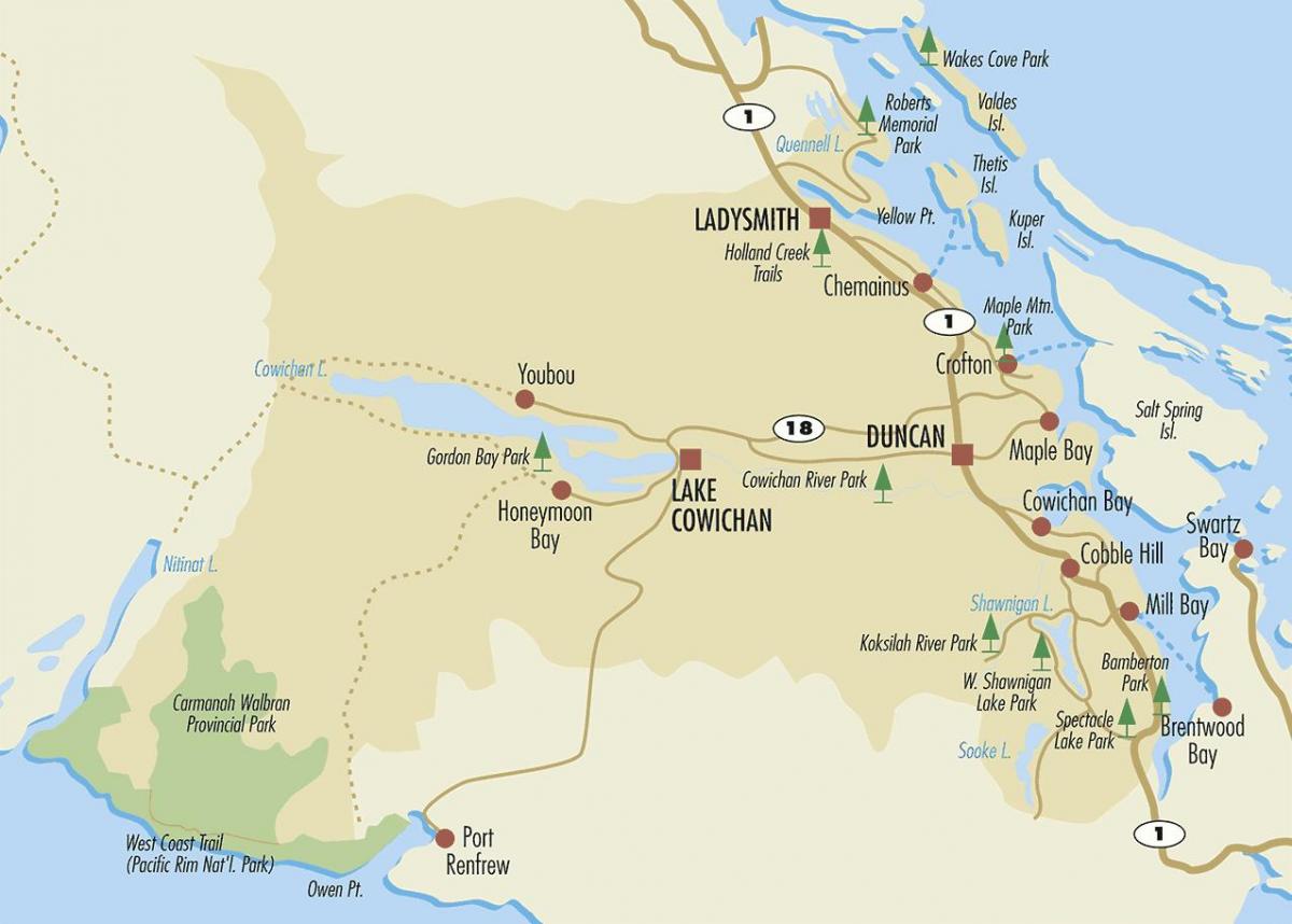 Mapa de duncan de la isla de vancouver 