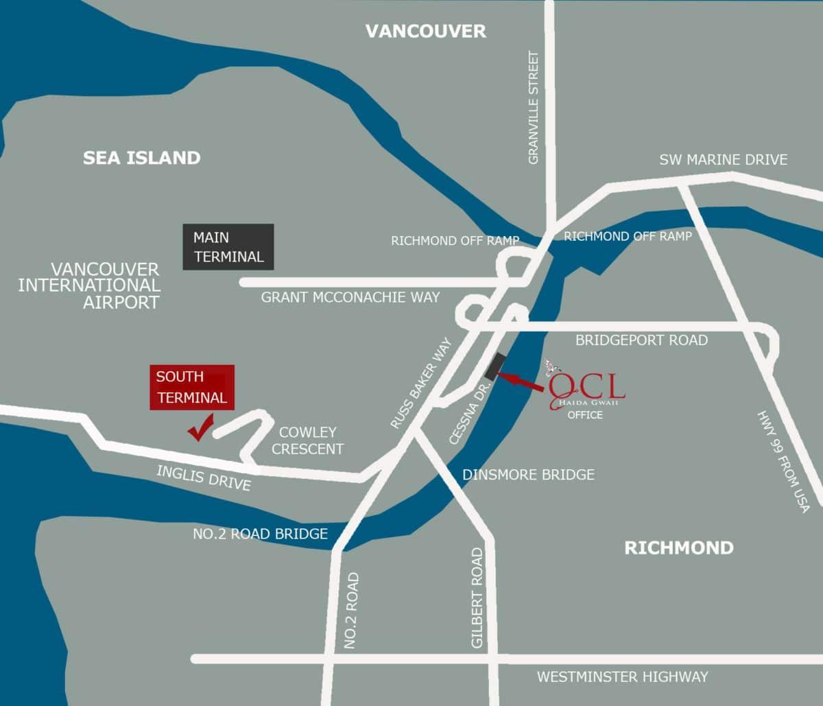 Mapa de ubicación del aeropuerto de vancouver