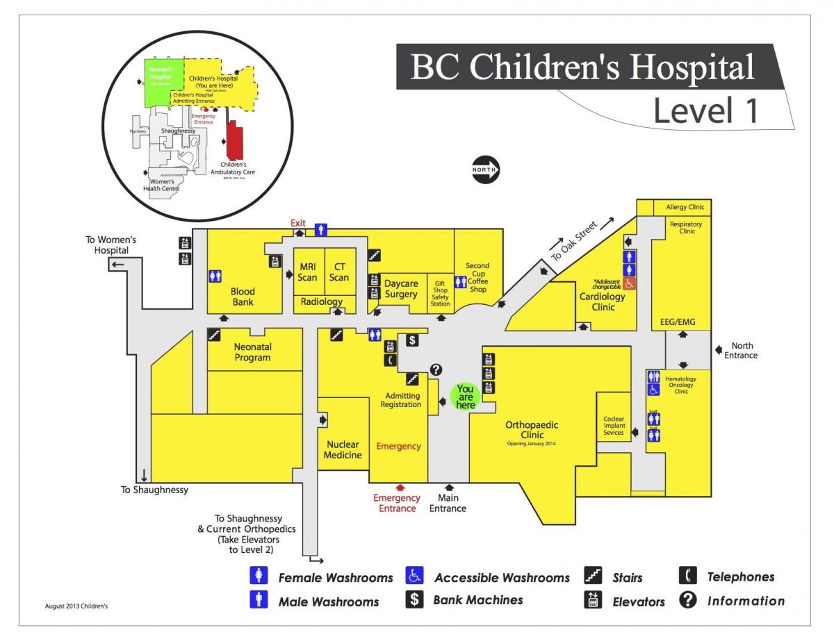 Mapa del hospital de niños de vancouver
