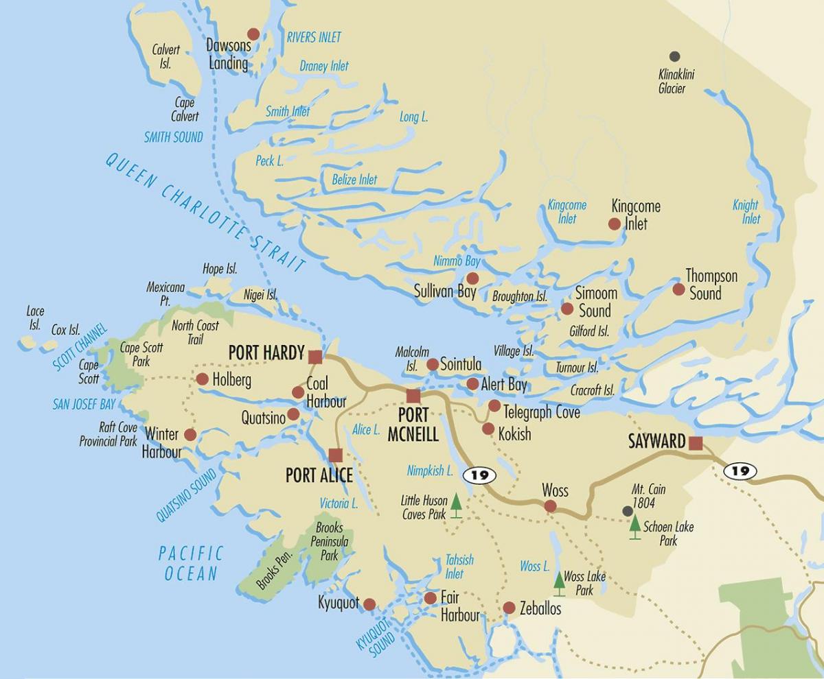 Mapa del norte de la isla de vancouver