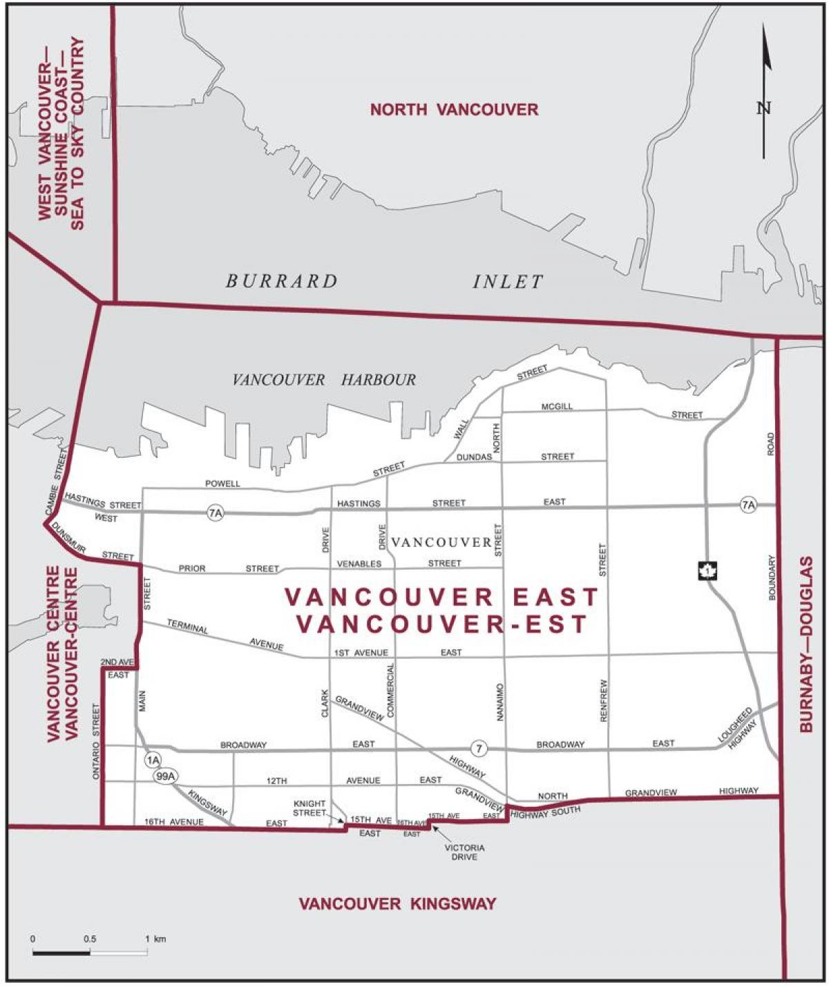 Mapa del este de vancouver 