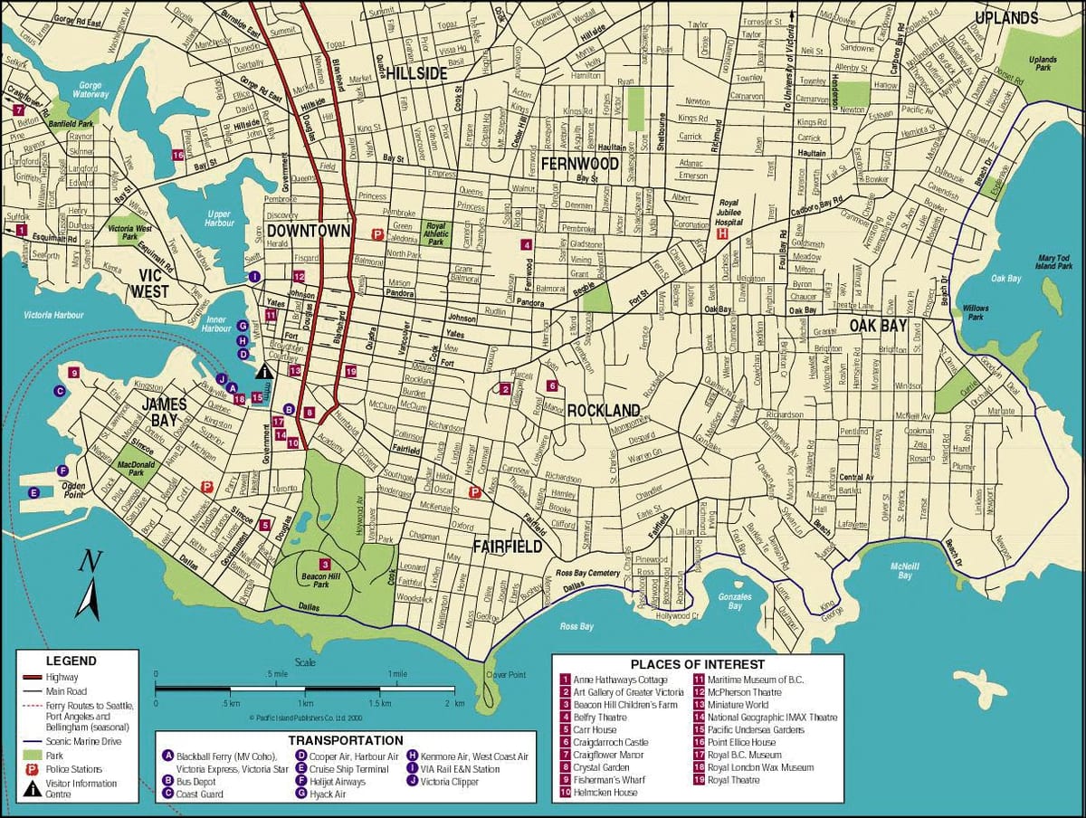 Mapa de la isla de vancouver lugares de interés turístico