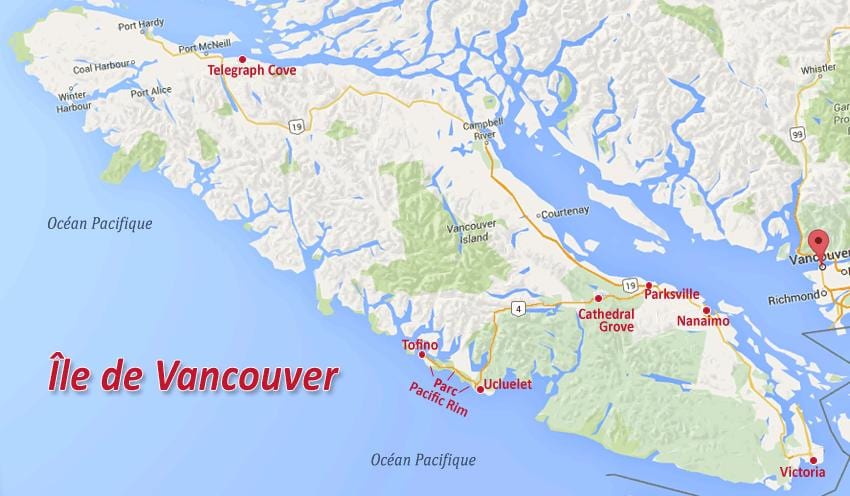 Mapa de la isla de vancouver oro reclamación 