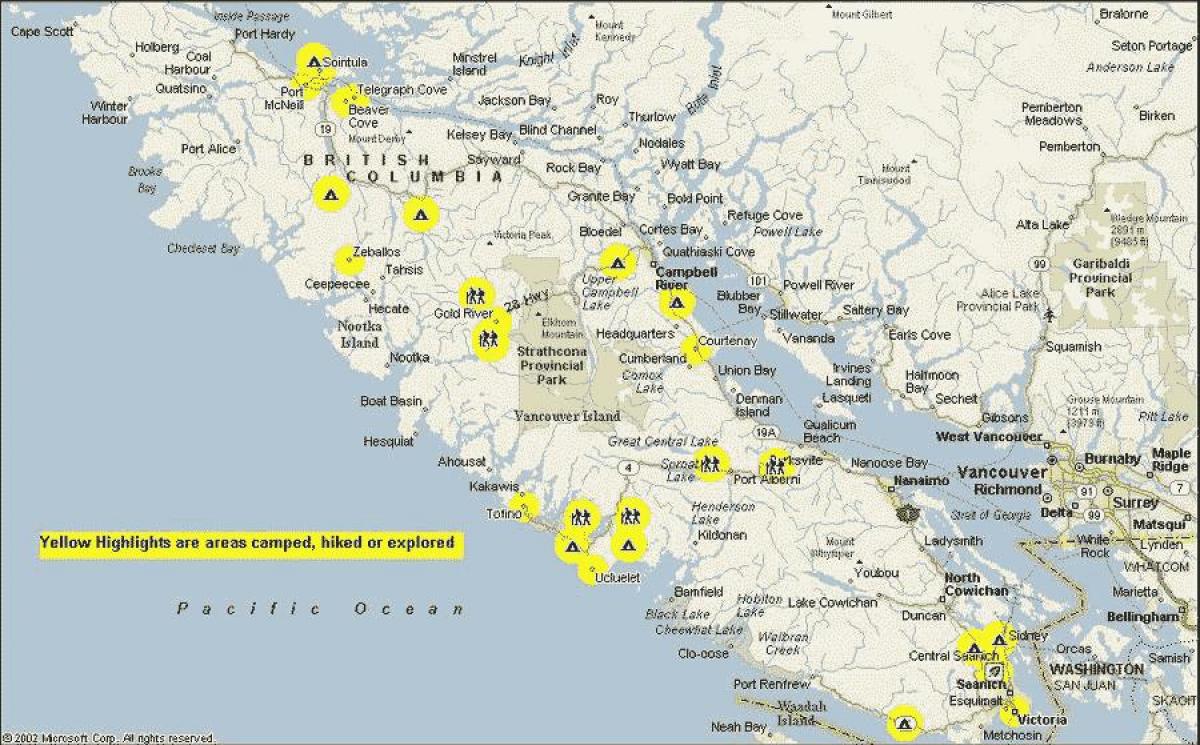 mapa de carreteras de la isla de vancouver, bc