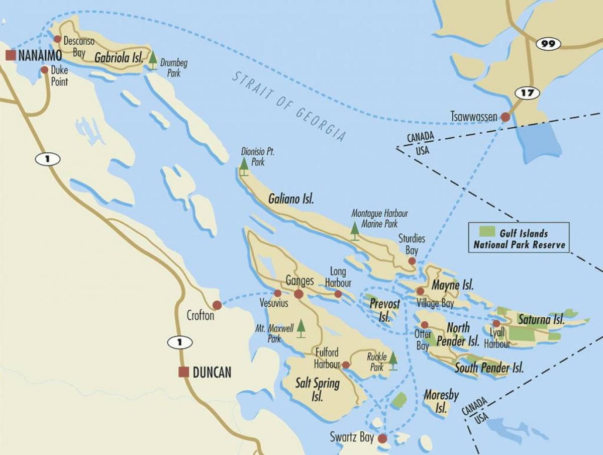 mapa de las islas del golfo bc canada