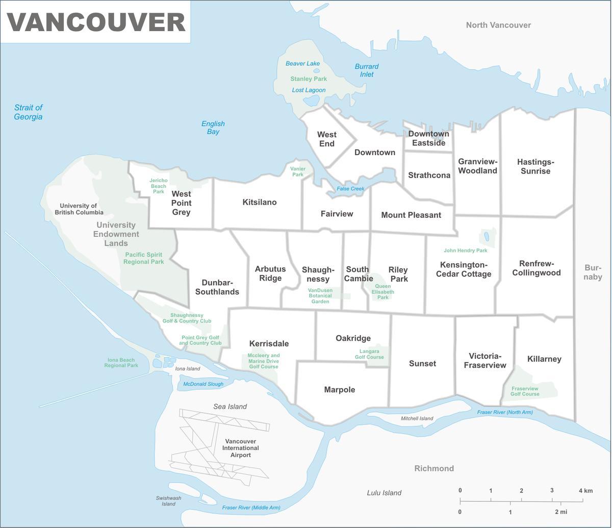 mapa de vancouver y de la zona