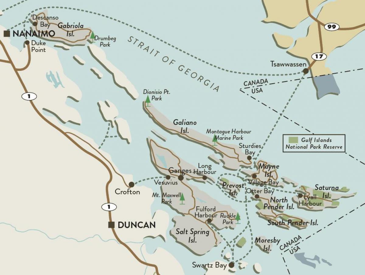 mapa de la isla de vancouver y las islas del golfo