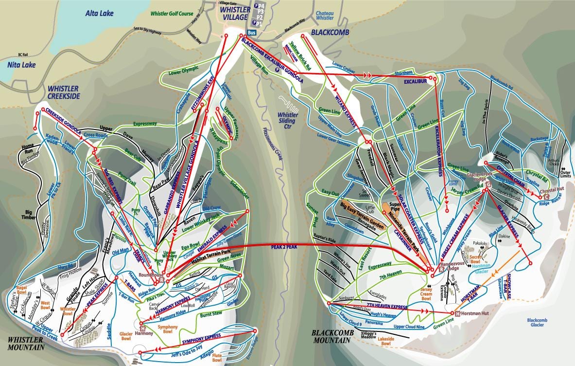 Mapa de vancouver y whistler, canadá