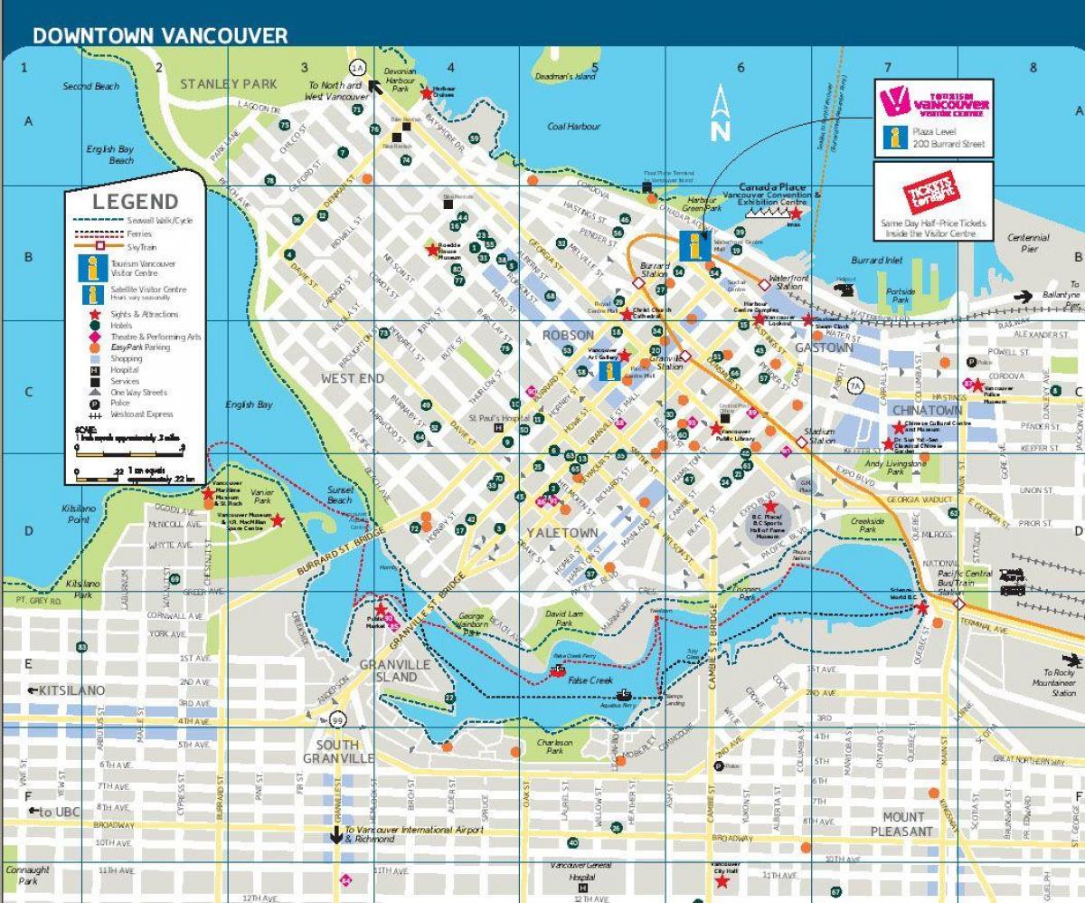mapa de calle del centro de la ciudad de vancouver, bc