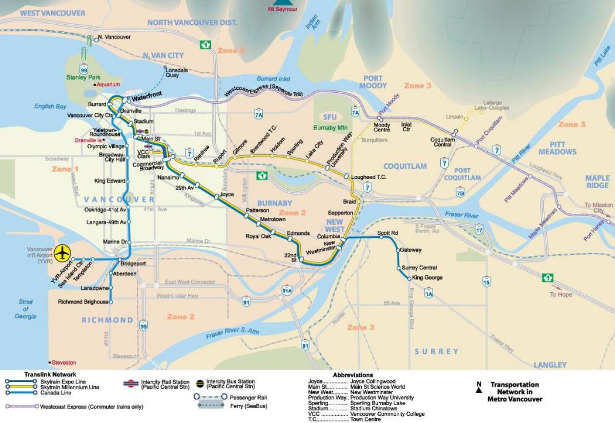 Mapa del metro de la zona de vancouver