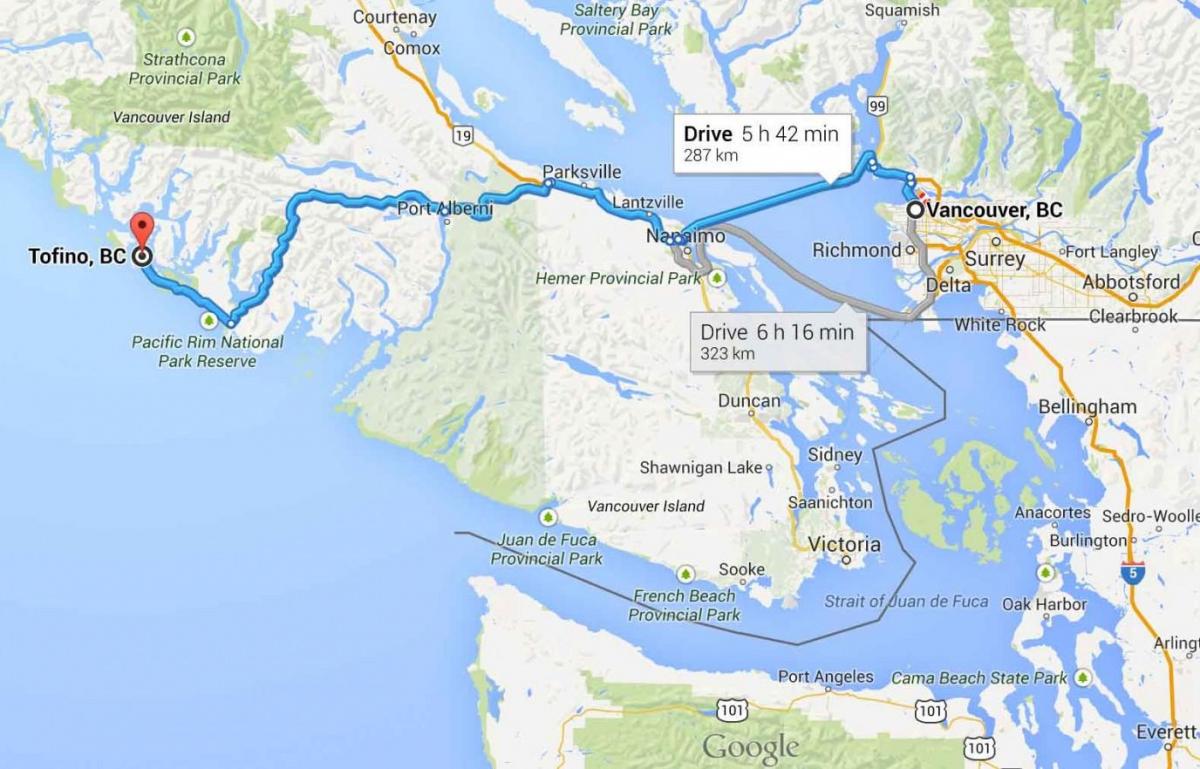Mapa de tofino la isla de vancouver