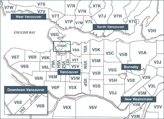 la isla de vancouver códigos postales mapa