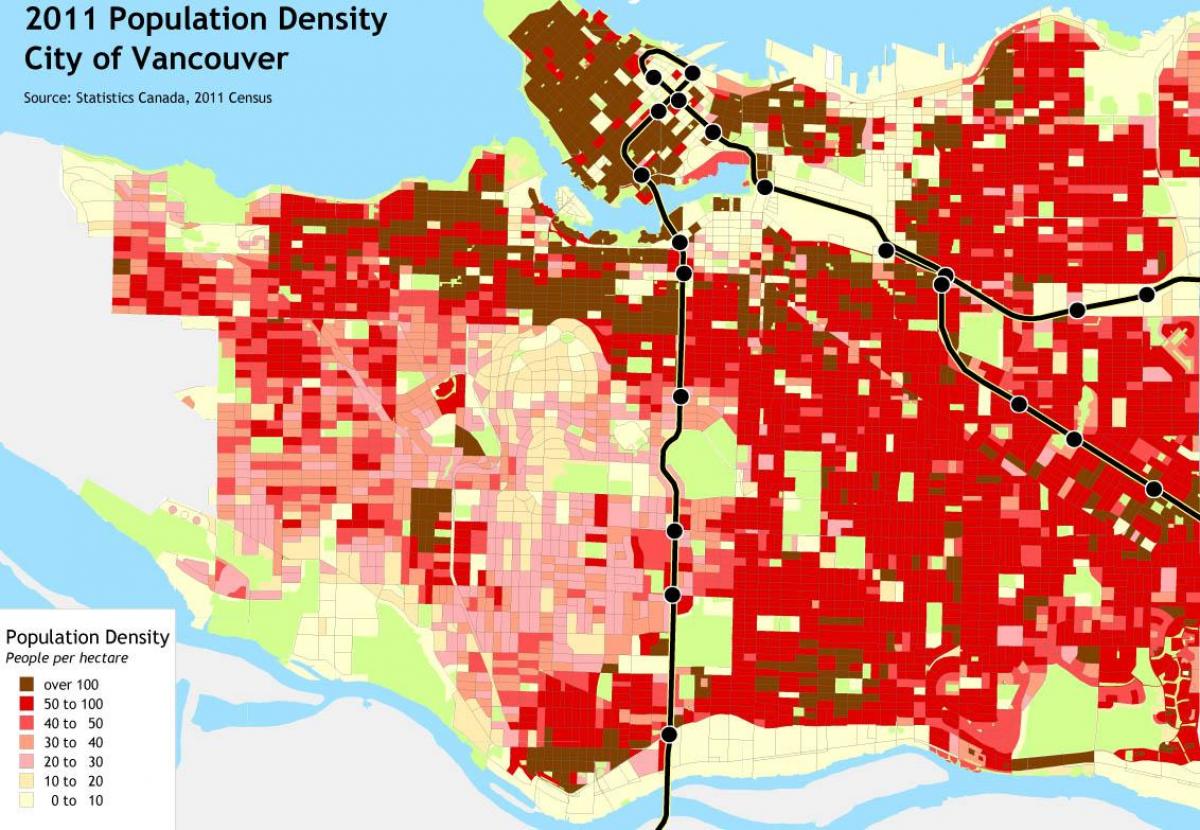 vancouver densidad de población mapa
