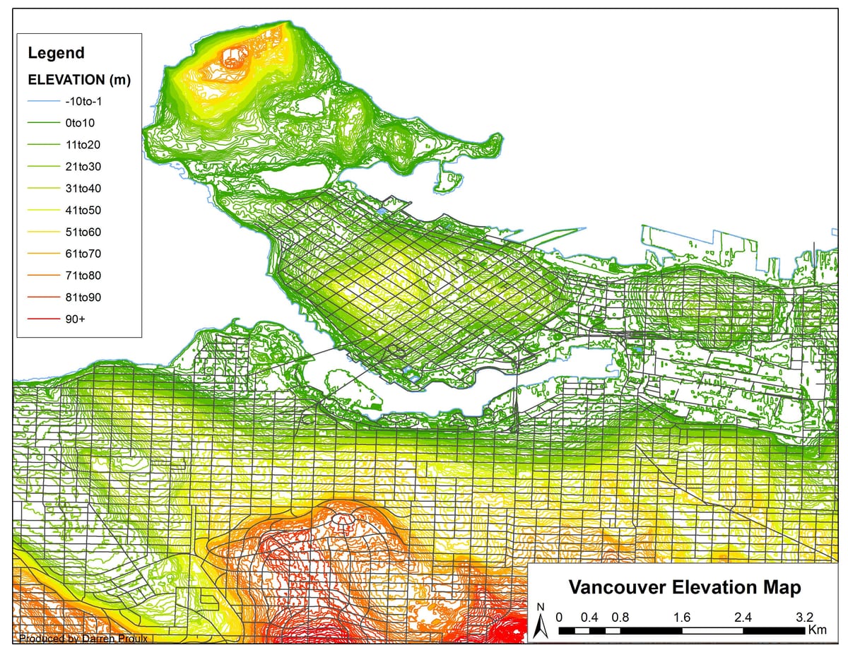 Mapa de vancouver elevación