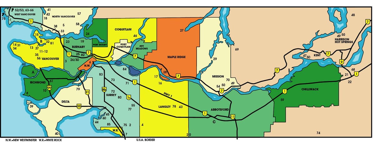 mapa de la península de baja columbia británica