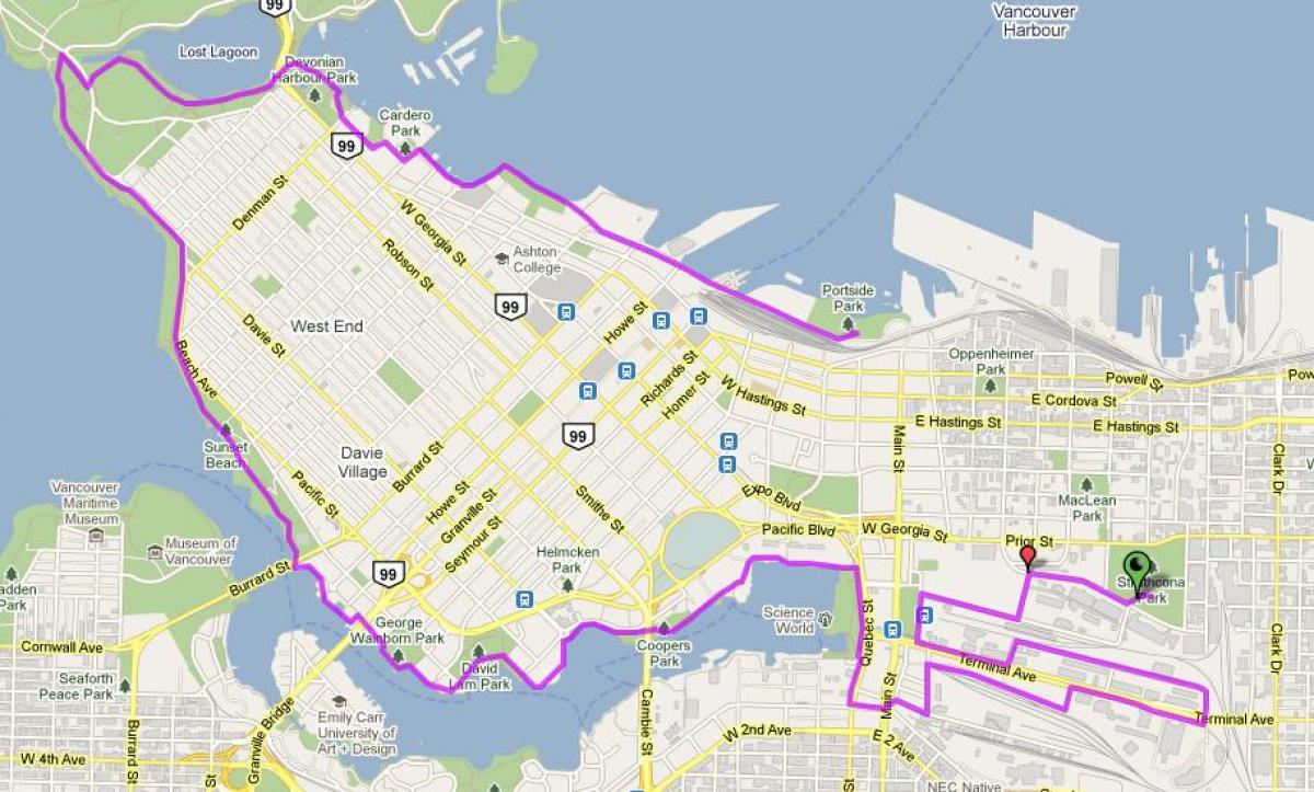 la ciudad de vancouver en bicicleta mapa