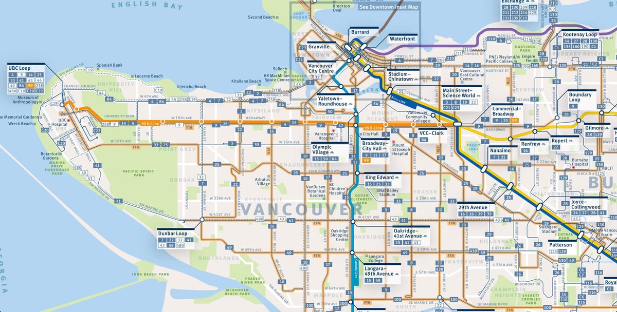 Mapa de vancouver rutas de autobús