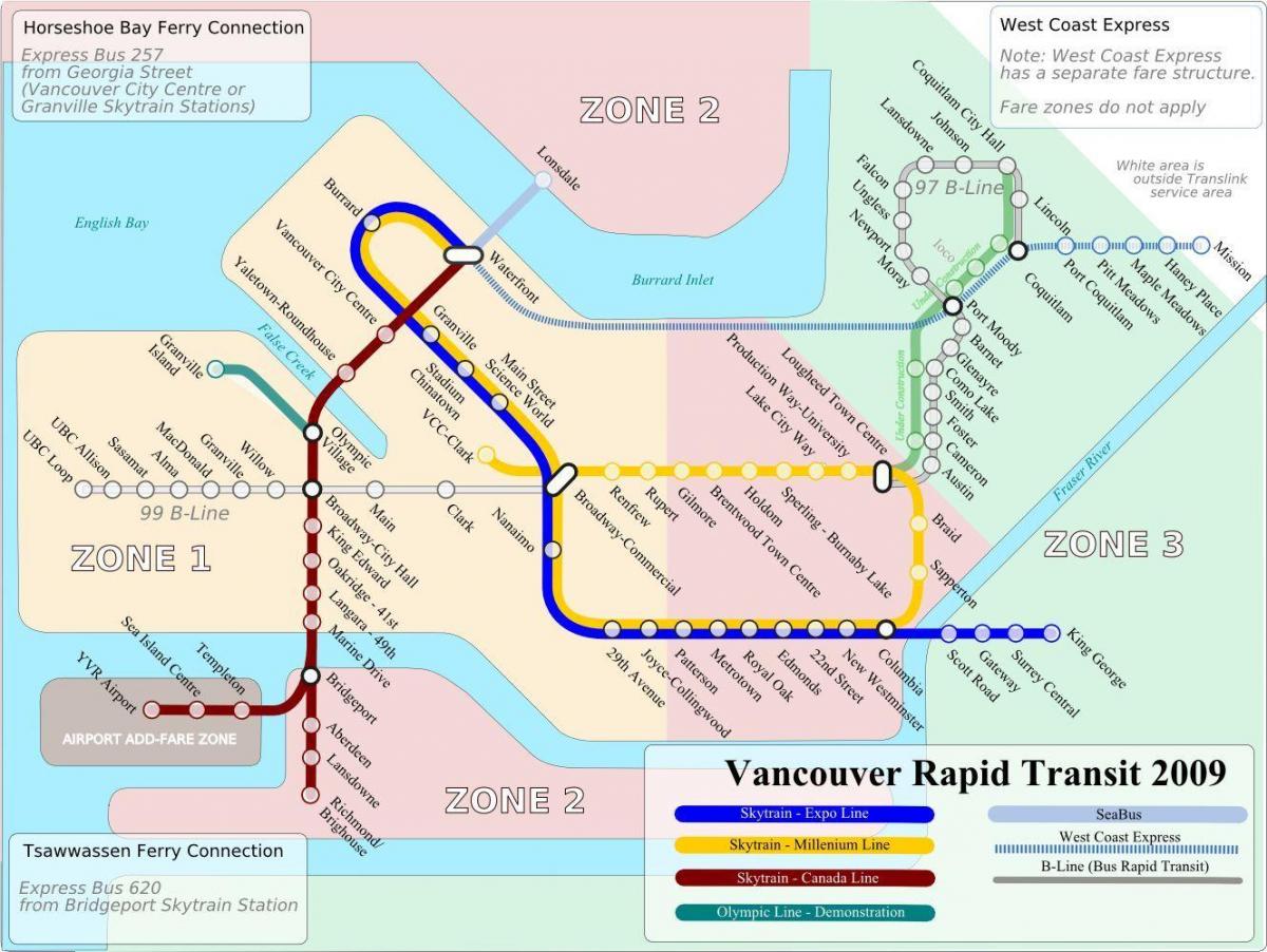 el transporte público de mapa de vancouver