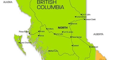 Mapa de la columbia británica regiones
