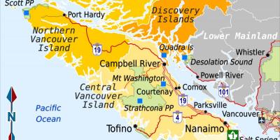 La isla de Vancouver mapa de distancias de manejo