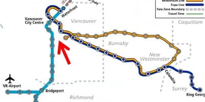 Mapa de skytrain de vancouver superposición