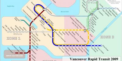 Skytrain de Vancouver mapa de la zona