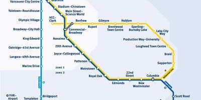 Mapa de vancouver, bc tren a la estación de
