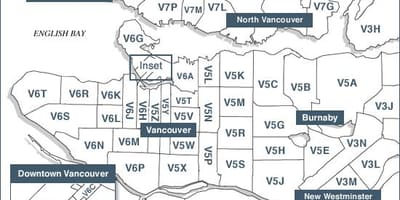 La isla de Vancouver códigos postales mapa